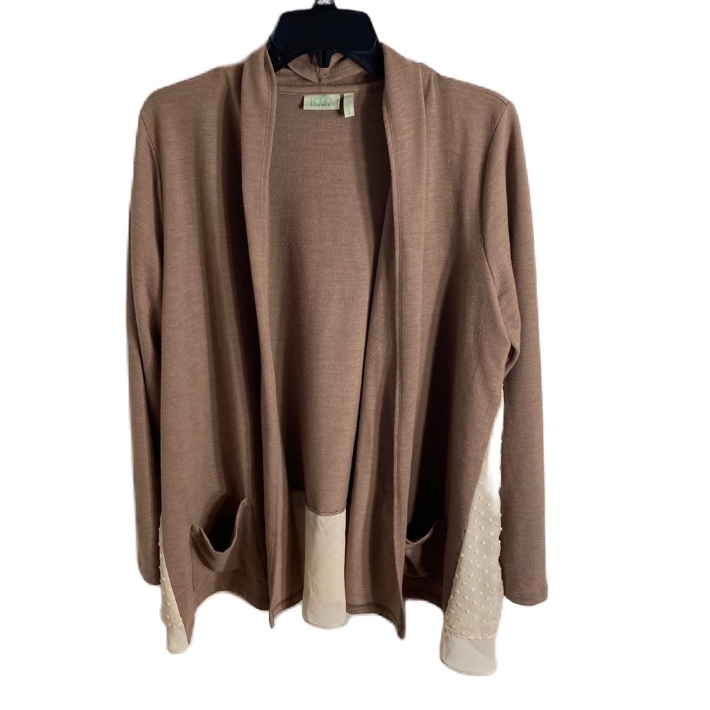 LOGO Lori Goldstein No Closure Cardigan Medium Tan Cream Double Pocket Sweater